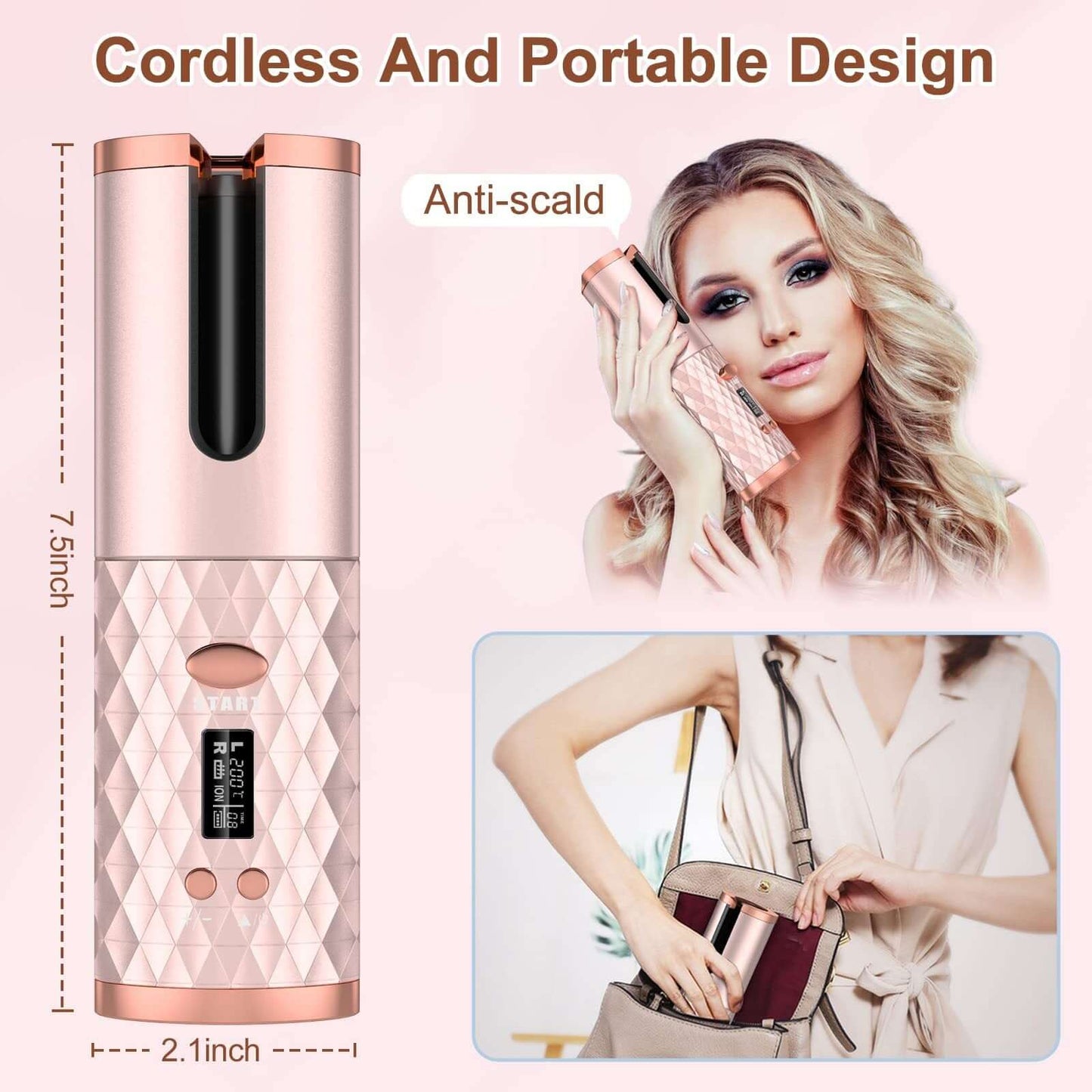 Portable Cordless Automatic Hair Curler | Smart Anti-Tangle Ceramic Curling Iron | Wireless Hair Styler for Effortless Curls