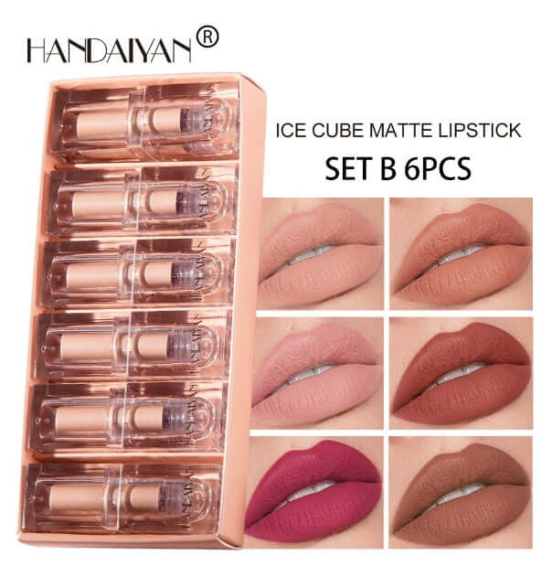 HANDAIYAN Ice Cube Matte Lipstick Set of 6 | Long-Lasting, Waterproof, Nourishing Lip Colors