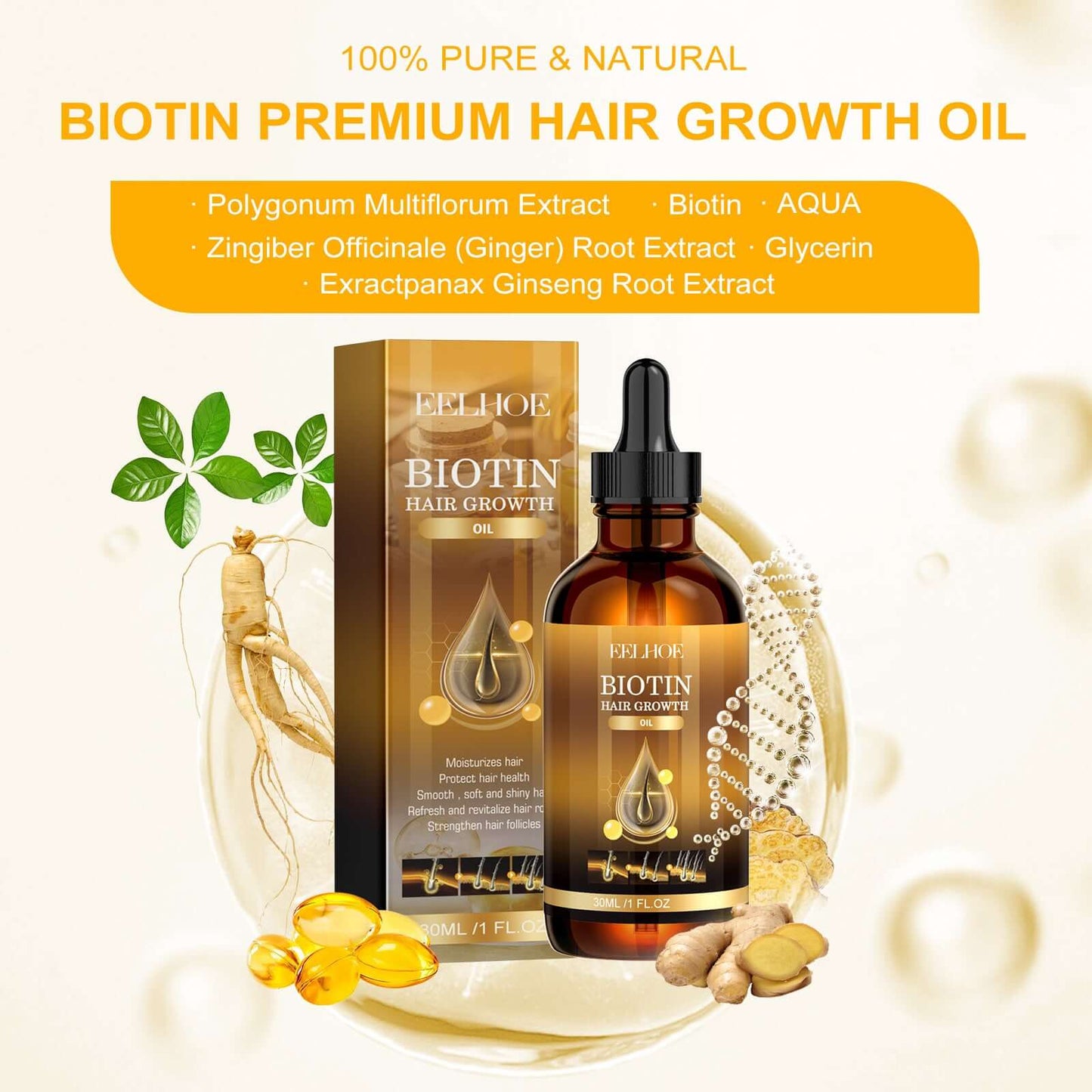EELHOE Biotin Hair Treatment Oil – Deep Moisturizing Scalp Massage & Hair Growth Oil