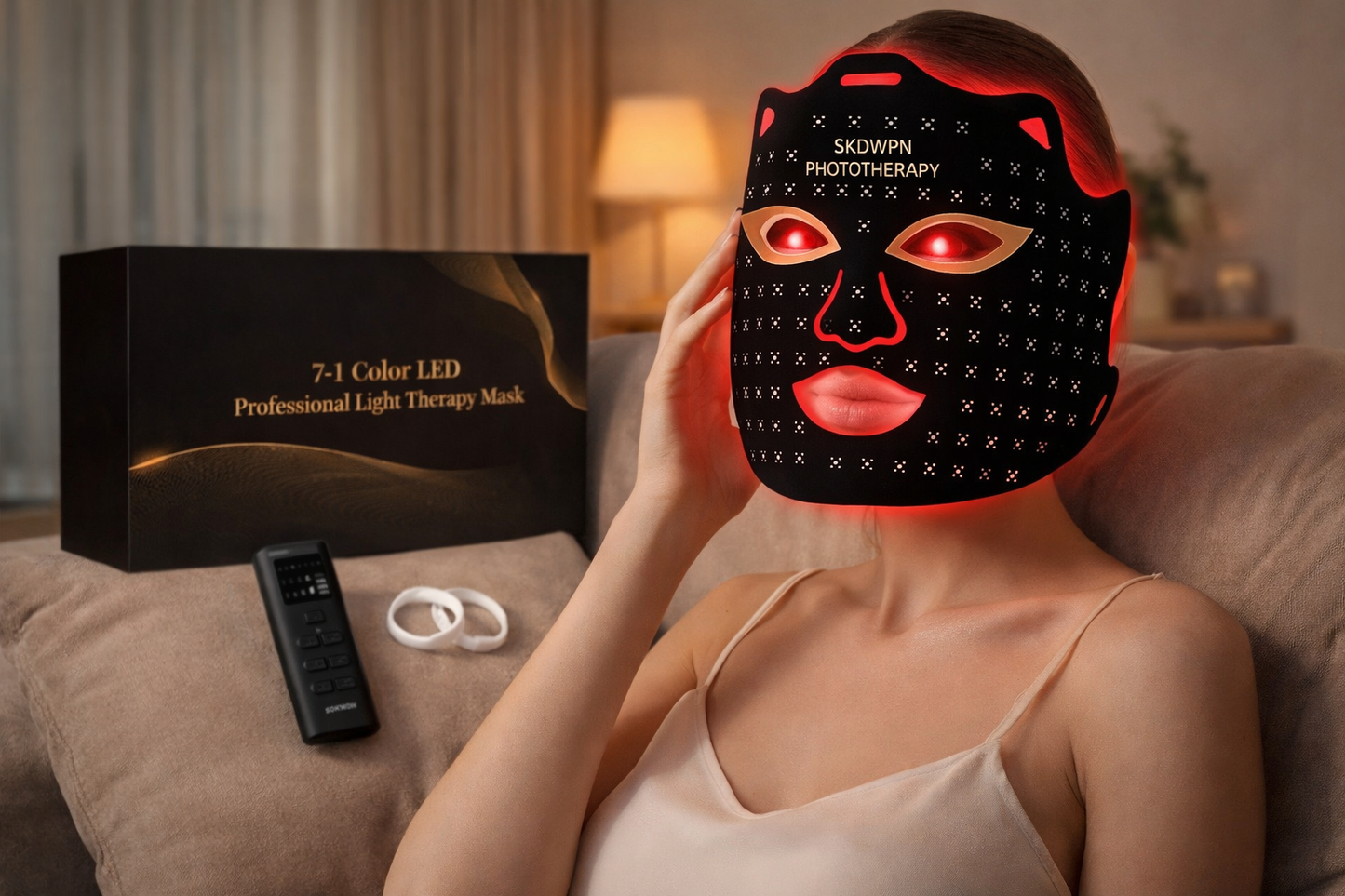 LED Red Light Therapy Mask – 7-Wavelength Anti-Aging & Acne Treatment with Remote Control