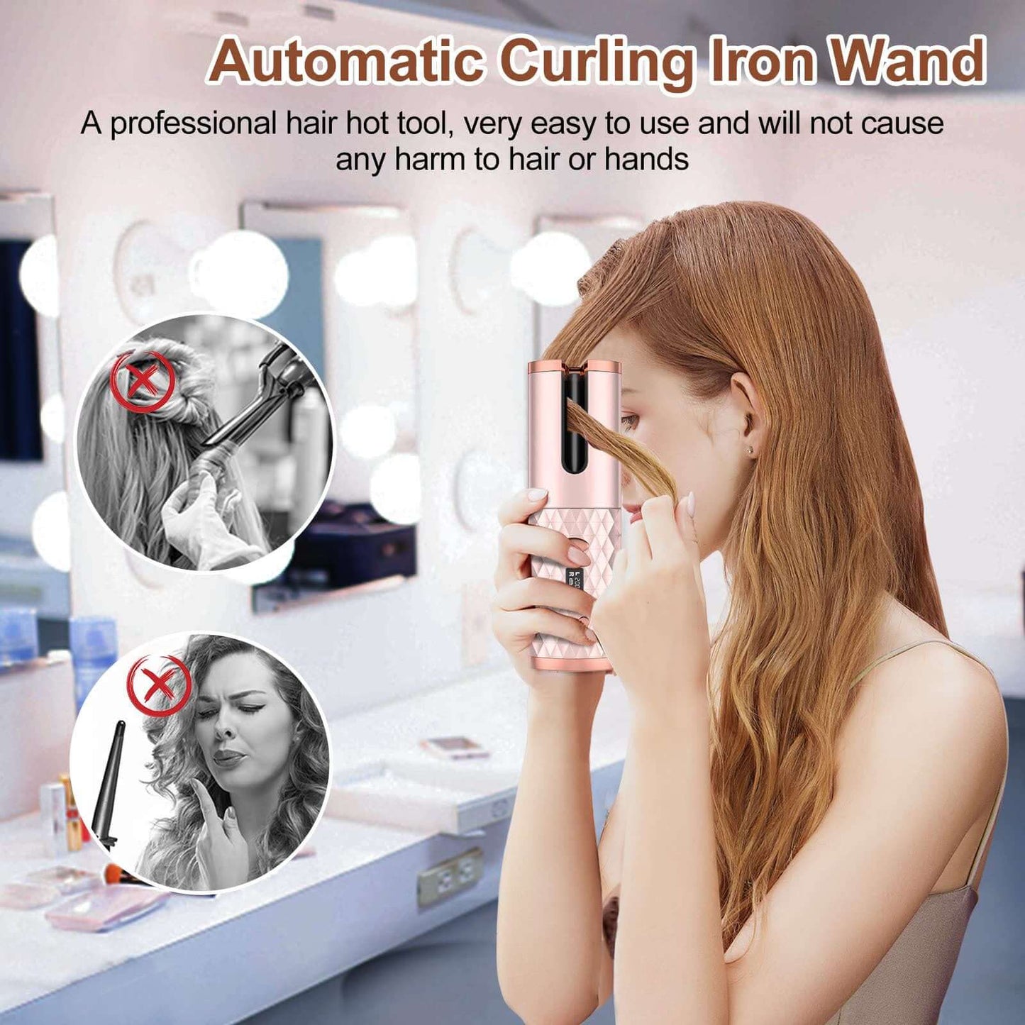 Portable Cordless Automatic Hair Curler | Smart Anti-Tangle Ceramic Curling Iron | Wireless Hair Styler for Effortless Curls