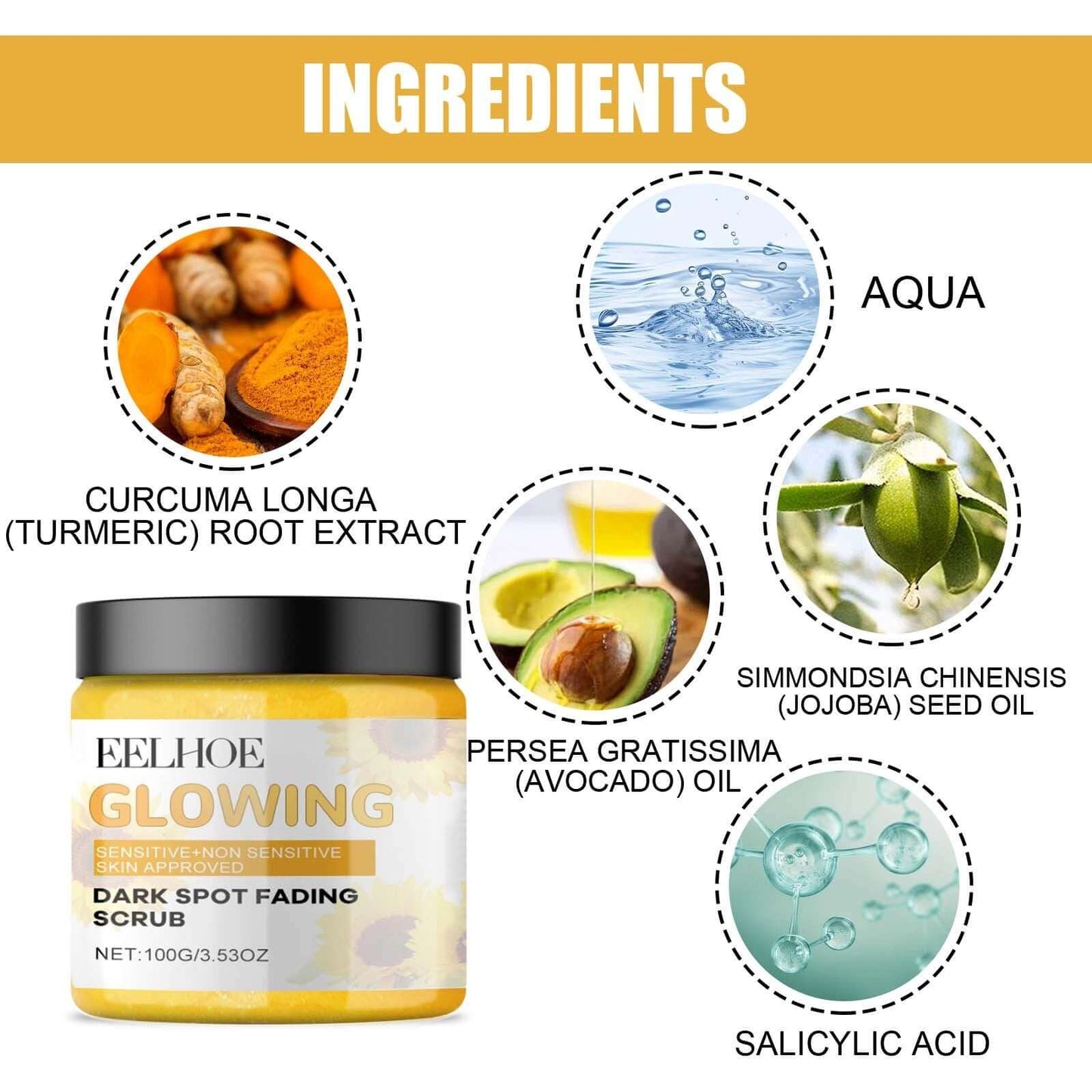 Dark Spot Fading Scrub – Turmeric, Avocado & Jojoba Deep Cleansing Exfoliator