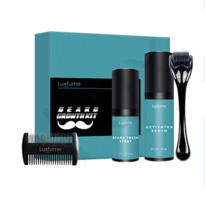 Beard Growth Liquid Beard Care Set – Microneedle Roller, Beard Essence & Zinc Alloy Comb
