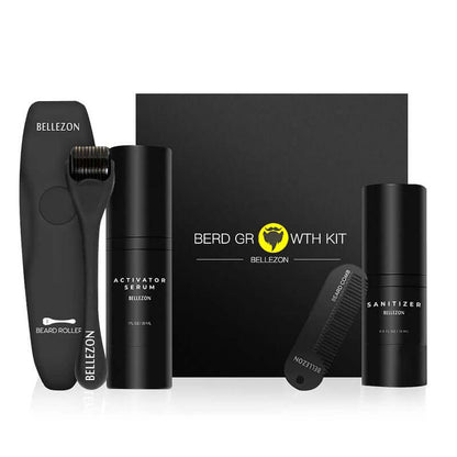 Beard Growth Liquid Beard Care Set – Microneedle Roller, Beard Essence & Zinc Alloy Comb
