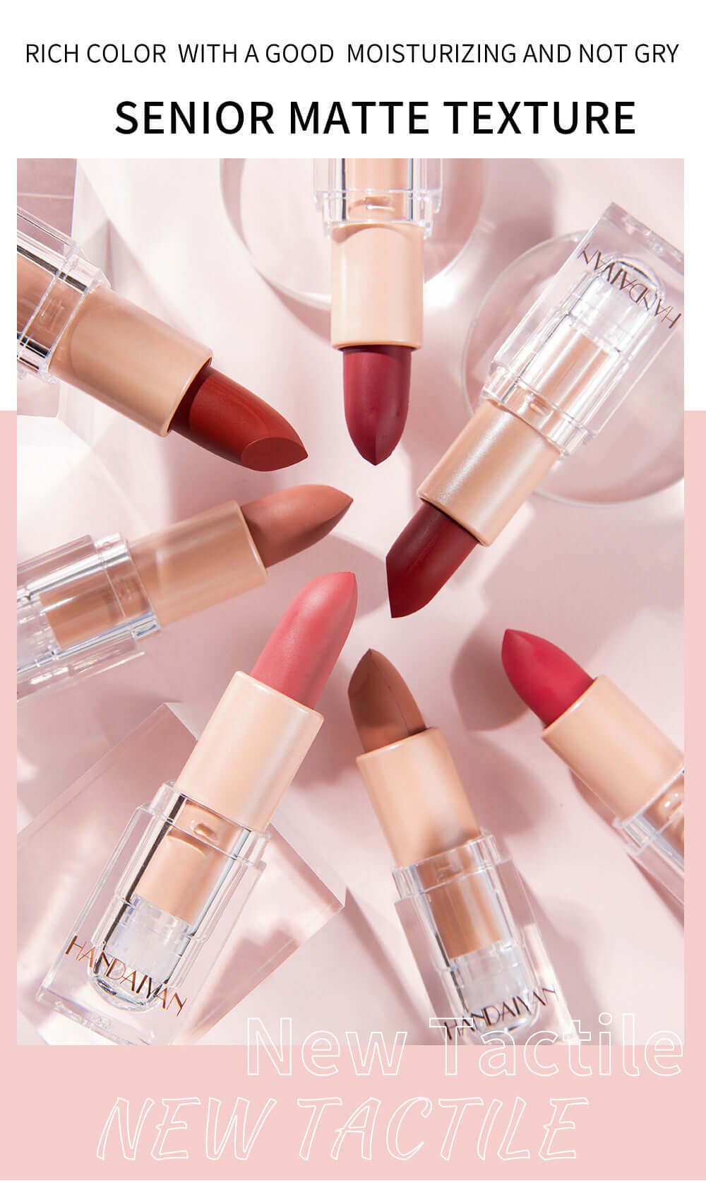 HANDAIYAN Ice Cube Matte Lipstick Set of 6 | Long-Lasting, Waterproof, Nourishing Lip Colors