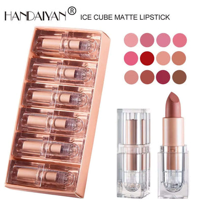 HANDAIYAN Ice Cube Matte Lipstick Set of 6 | Long-Lasting, Waterproof, Nourishing Lip Colors