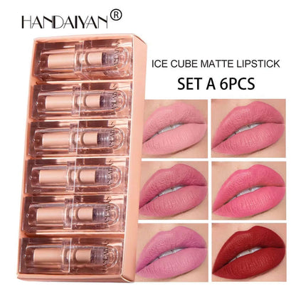 HANDAIYAN Ice Cube Matte Lipstick Set of 6 | Long-Lasting, Waterproof, Nourishing Lip Colors