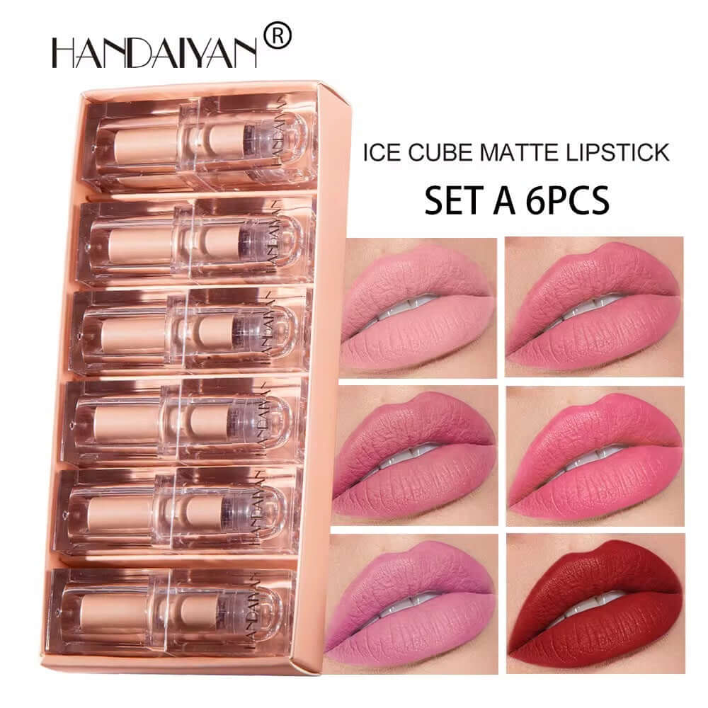 HANDAIYAN Ice Cube Matte Lipstick Set of 6 | Long-Lasting, Waterproof, Nourishing Lip Colors